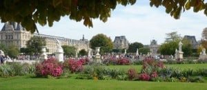 Stautes and flowers at Tuileries garden Paris