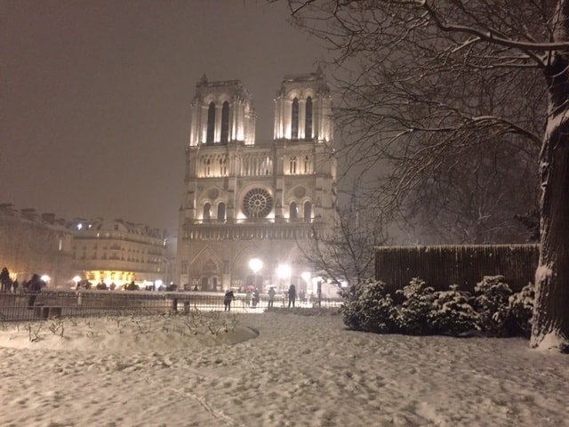 Place Jean Paul II & Notre Dame de Paris under snow